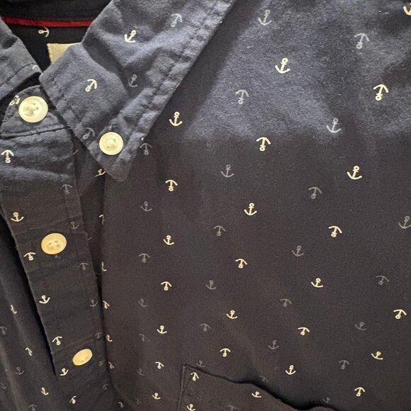 Men's button down shirt, Anchor pattern, Navy blue, Size: XL - Picture 2 of 2